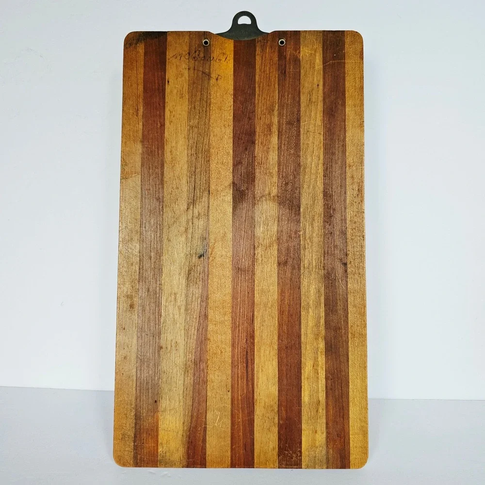 Vintage Wooden Clipboard Vertical Striped Pattern Industrial Metal Clip Rustic